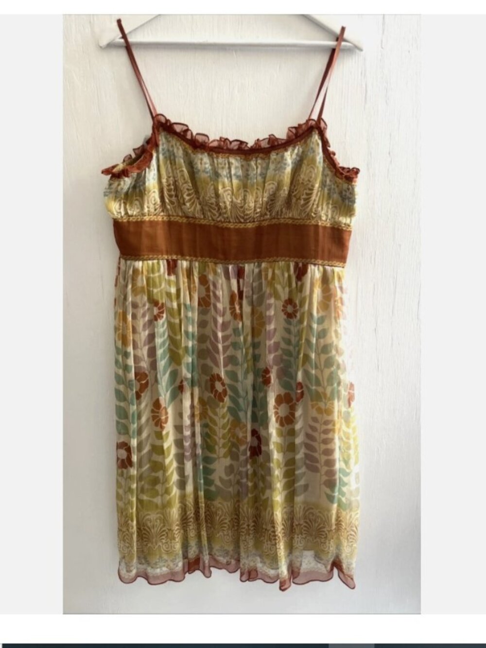 ICE Vintage Y2K Floral Silk Chiffon Spaghetti Strap Dress Ruffles Lined Size 16